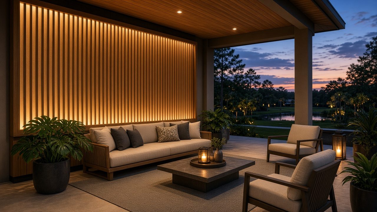 Design rendering: lanai feature wall concept