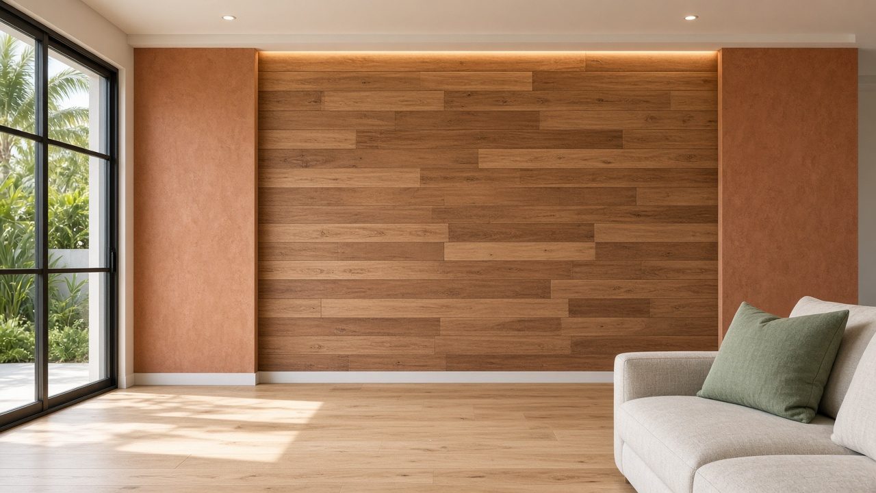 Design rendering: warm-tone feature wall concept