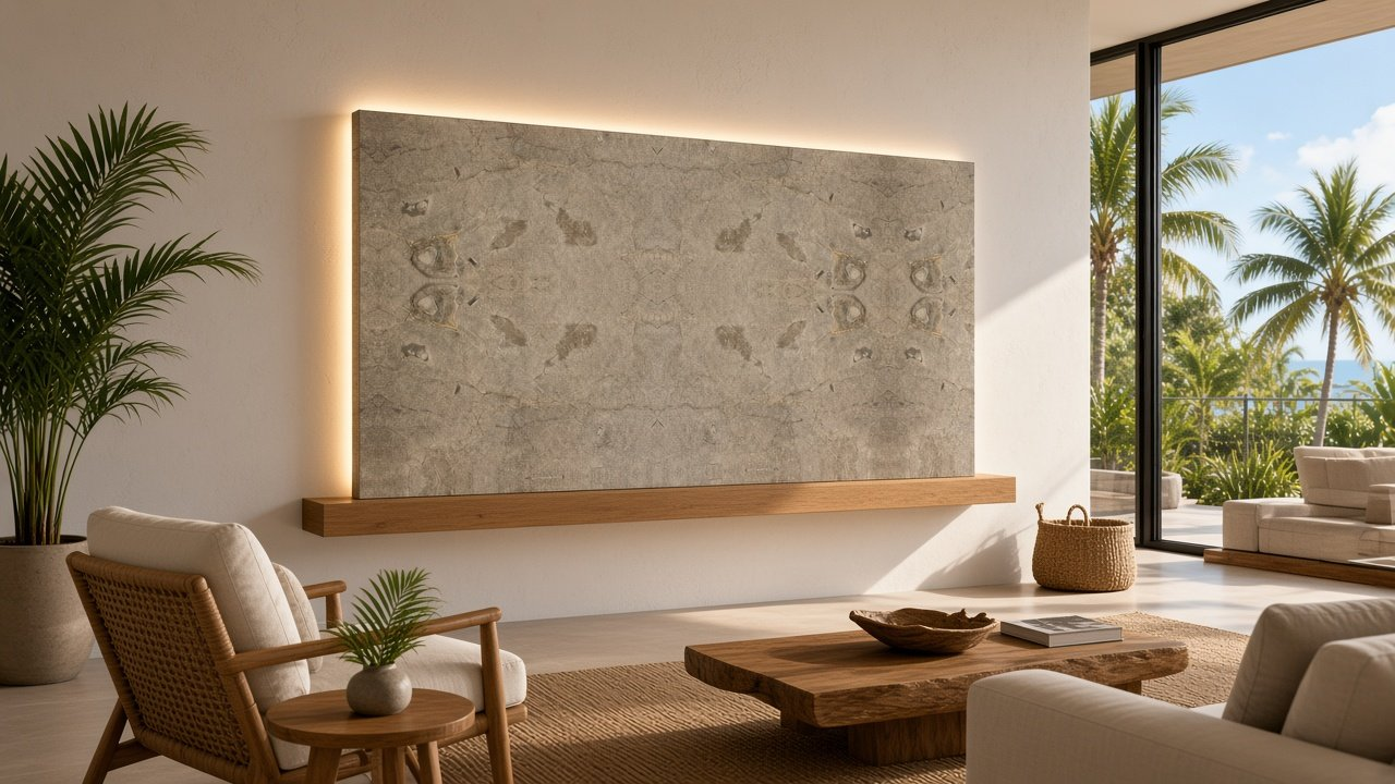 Den with Floating Dune Grass Cloud Panel accent wall design rendering in Cape Coral, Florida