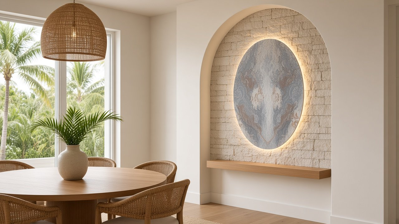 Dining with Keys Sky Arc Niche + Sandbar Glow accent wall design rendering in Siesta Key, Florida