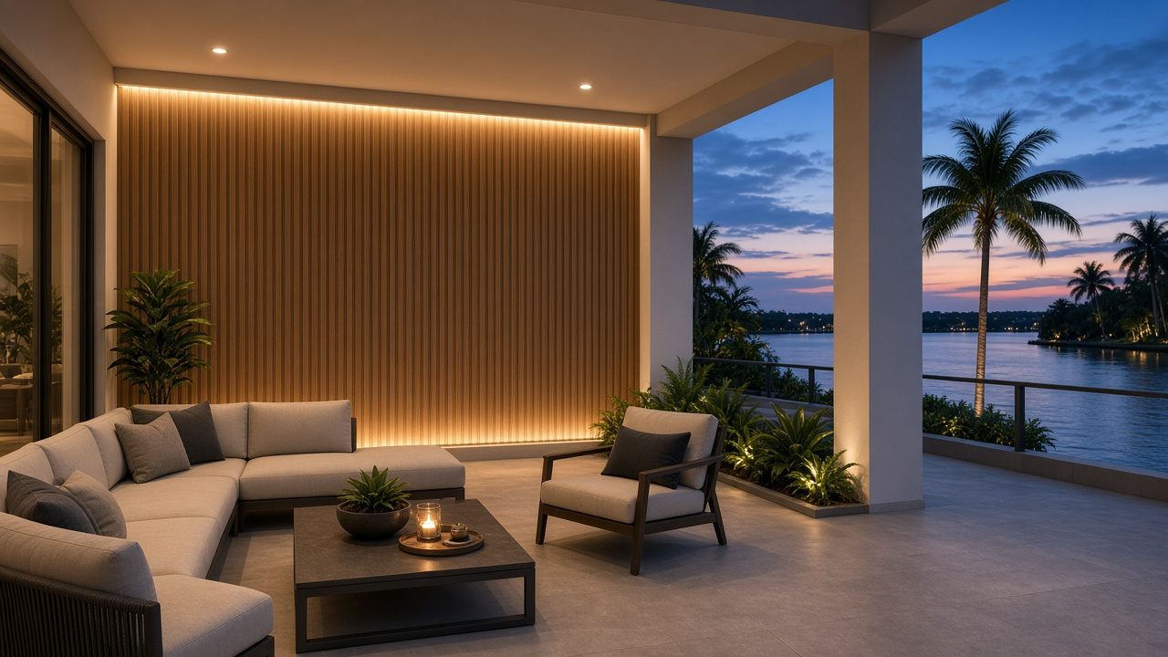 Design rendering: lanai feature wall concept