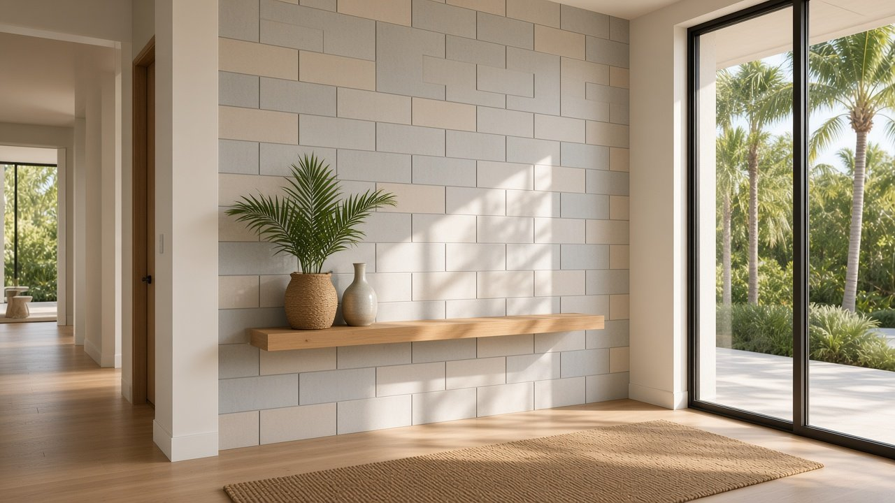 Foyer with Keys Sky Running-Bond Stone accent wall design rendering in Cape Coral, Florida