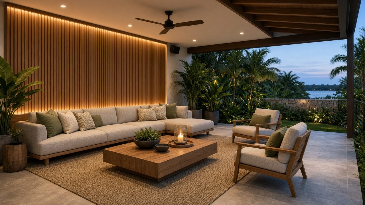 Design rendering: lanai feature wall concept