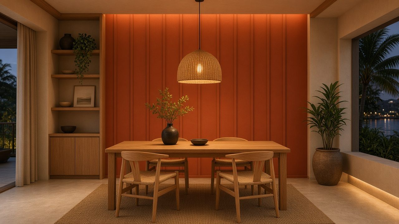 Design rendering: warm-tone feature wall concept