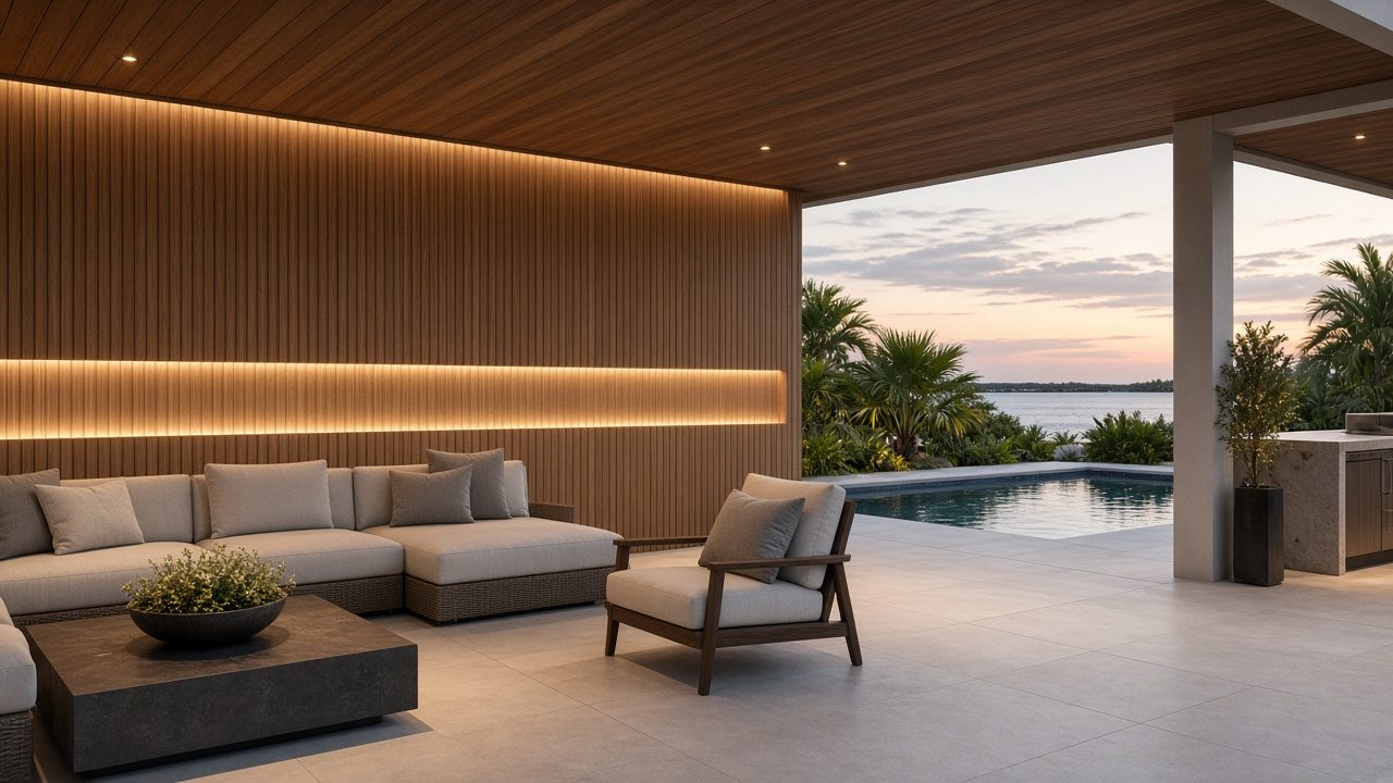 Design rendering: lanai feature wall concept
